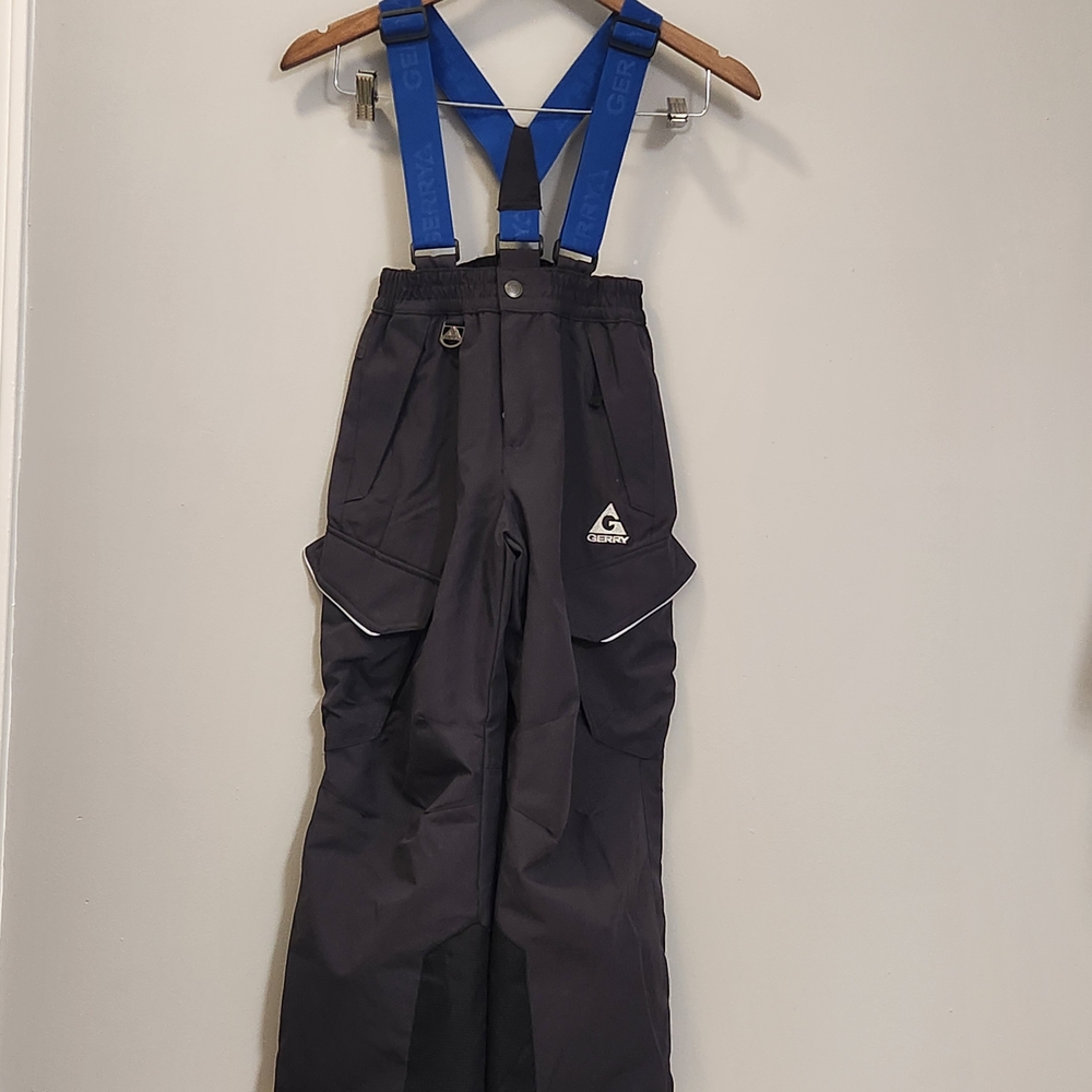 Kids Black Snow Pants with Blue Straps